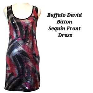 Buffalo David Bitton Sequin Front Sleeveless Dress | Black Pink Silver Size M